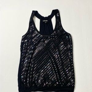 Express Black Sequin Racerback Tank Top